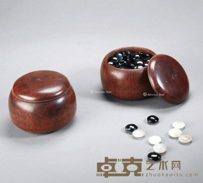 清 红木围棋罐 （一对） 直径13cm×2