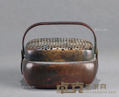 清 “张鸣岐”款铜手炉 长14cm