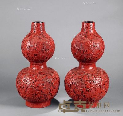 民国 剔红葫芦瓶 （一对） 高50cm×2