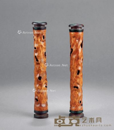 黄杨木香筒 （一对） 长19.8cm
