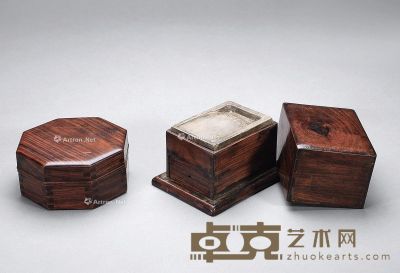 清 黄花梨砚盒及八角形盒 （二件） 尺寸不一