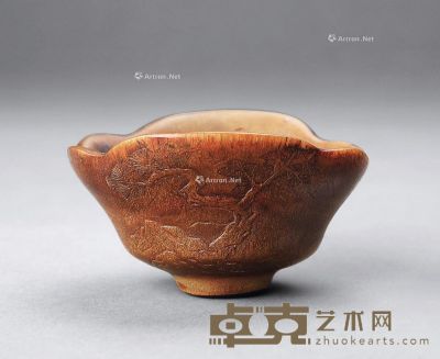 明 角雕山水诗文杯 长7.5cm