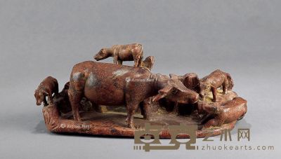 清 寿山雕五牛摆件 长25cm