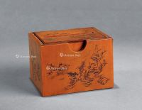 民国 竹簧雕山水纹小盒