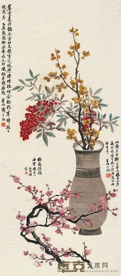 商笙伯 天竹腊梅 112×50cm