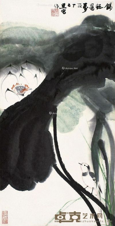 刘旦宅 荷花小鸟 69×35cm