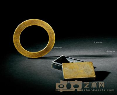 铜制墨盒、徐庆云刻规尺 （一组） 2.8×9.2×6.2cm；直径9.6cm；13.5cm