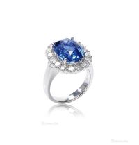 天然斯里兰卡蓝宝石镶钻石戒指