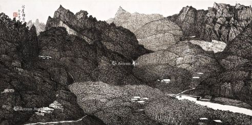 约1960年代作 断崖横壑 镜框 水墨纸本