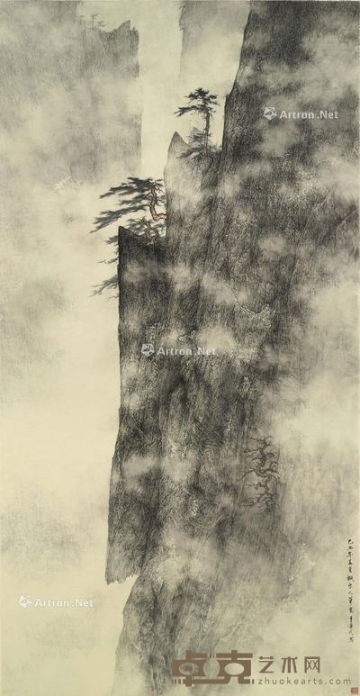 2009年作 西岳云松 镜框 设色纸本 186.5×97cm