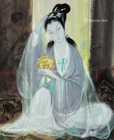 林风眠 持镜仕女