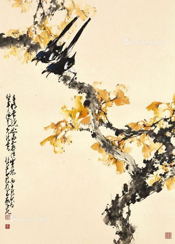 赵少昂 秋叶鸣禽