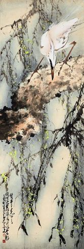 赵少昂 柳荫白鹭