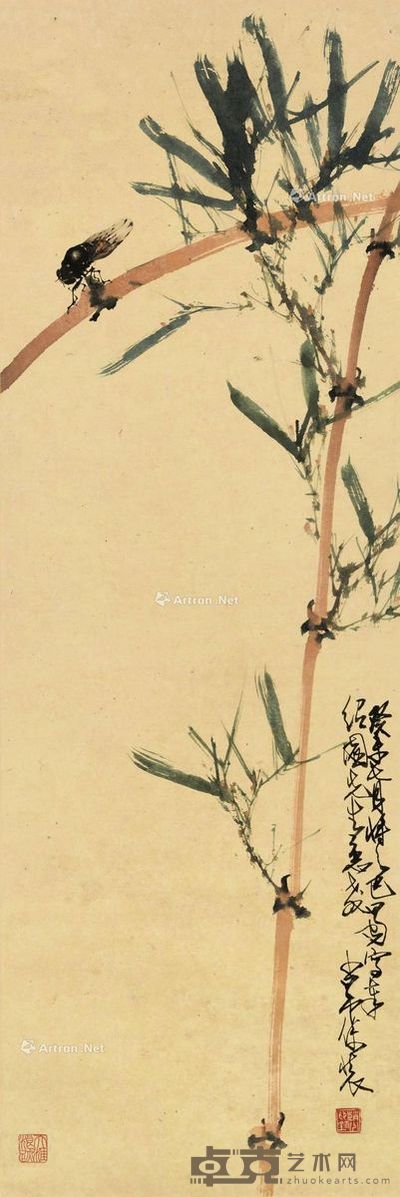 赵少昂 翠竹蝉鸣 103.2×34.6cm