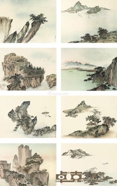 安和 仿宋笔意山水 28.5×38.1cm×8