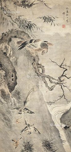 杨大临 梅竹良禽图
