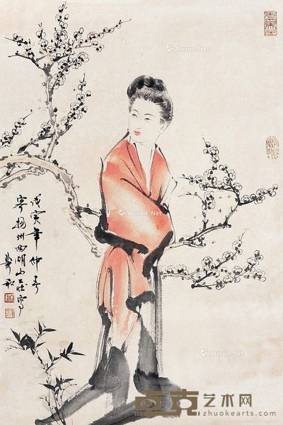 萧和 梅花美人图 67×45cm