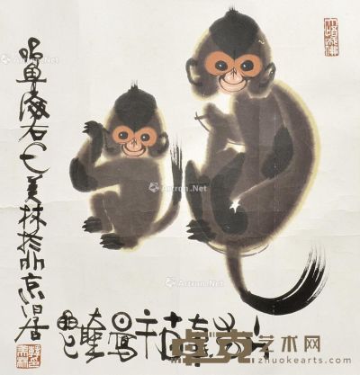 韩美林 猴 镜片 设色纸本 69×68cm