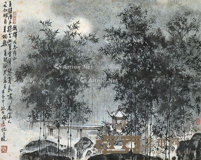 朱修立 王维诗意 立轴 设色纸本 47×56cm