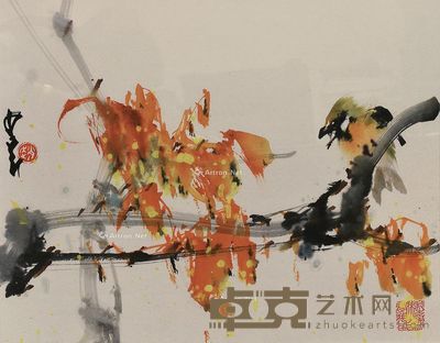 赵少昂 花鸟 镜框 设色纸本 29.5×37.5cm