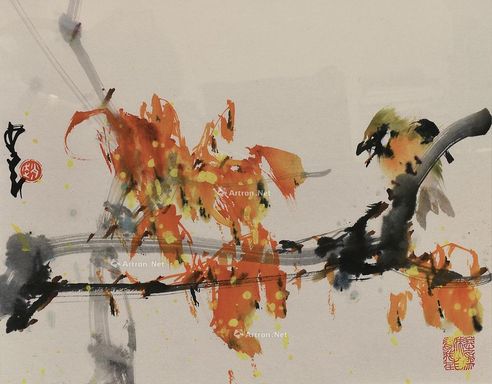 赵少昂 花鸟 镜框 设色纸本