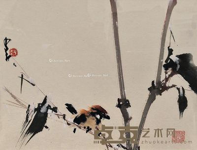 赵少昂 花鸟 镜框 设色纸本 29.5×37.5cm
