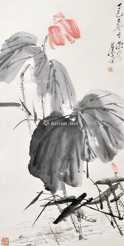 李开麟 荷花 镜片 设色纸本