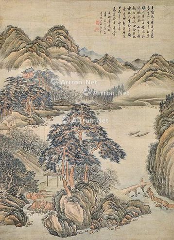 唐俊 山水 立轴 设色绢本
