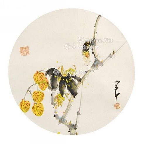 赵少昂 蝉 镜片 设色纸本