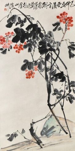 李开麟 红果 镜片 设色纸本