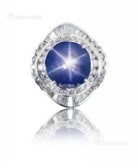 铂金星光蓝宝石钻石戒指