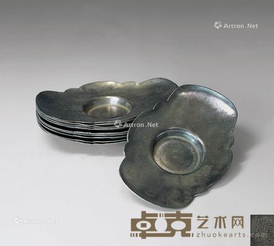 清 元宝形锡茶托 （十枚一组） 长12.5cm；宽8.5cm