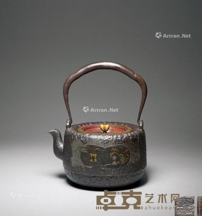 金寿堂造款错金银山水纹铁壶 高23.5cm