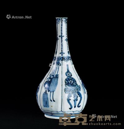 明代 青花暗八仙纹胆式瓶 高28.8cm