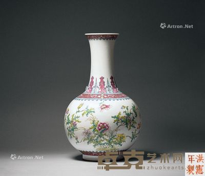 民国 粉彩花卉蝠纹赏瓶 高39.4cm