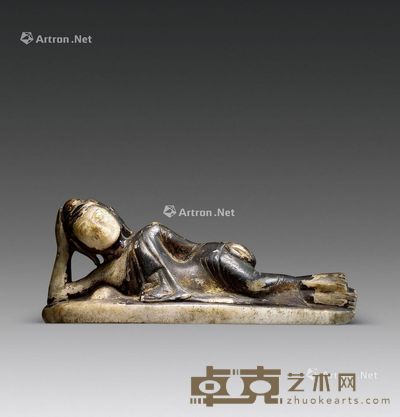 13-14世纪 汉白玉漆金卧佛像 长40.5cm;高16.5cm