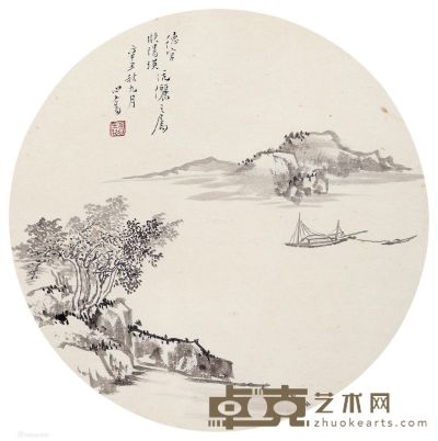 溥儒 秋山远渡 直径21.5cm