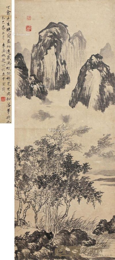 溥儒 笔墨山水 86×34cm