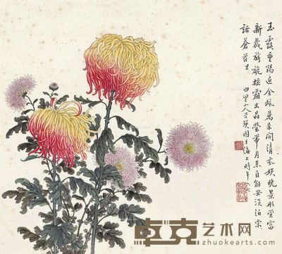 缪谷瑛 清芬秋菊 34×37cm