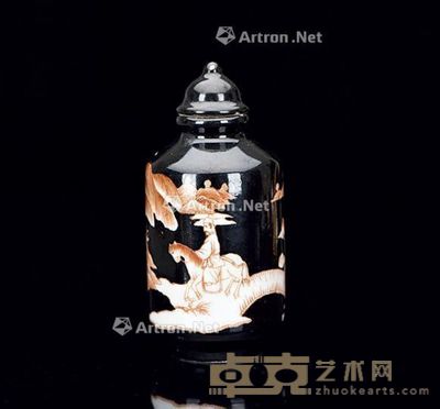清 乾隆款墨地粉彩农耕图鼻烟壶 高7.7cm