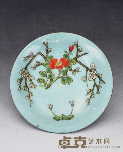 清乾隆 仿官窑松石绿地粉彩花卉碟 直径11.5cm