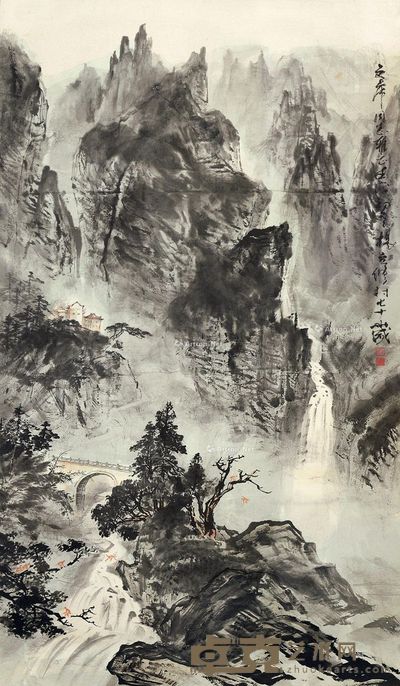 杨应修 山水古寺 177.5×93.5cm