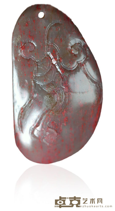 牛角冻鸡血石挂件 5.7×2.9×1.8cm 41.8g