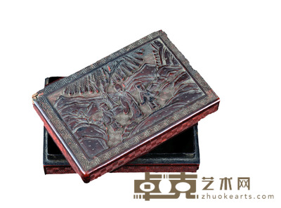 明代 松山访友剔红方盒 14.4×9.7×4.9cm