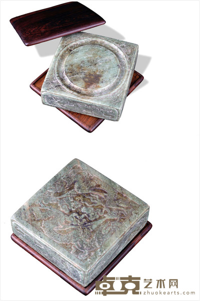 清代 龙纹方形玉石砚 砚台：10.7×11×3.5cm