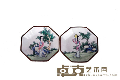 画珐琅小盘一对 9.8×9.8×1.5cm