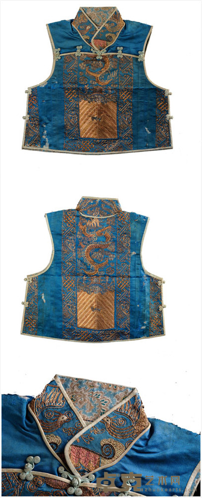 清代 儿童龙纹刺绣马甲 长:37.5cm