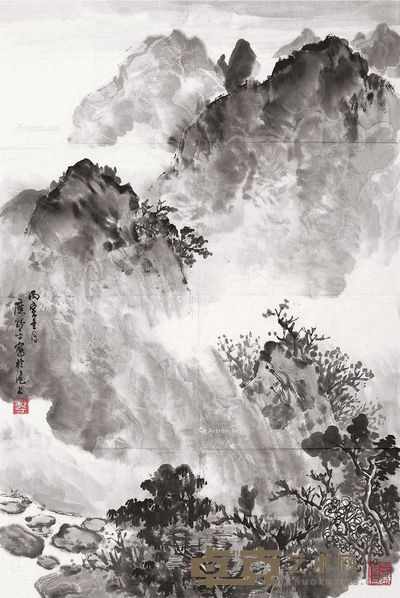 应野平 溪山图 68×44.4cm