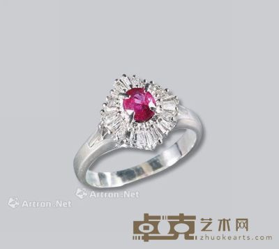 PT900红宝石配钻石戒指 