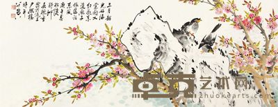 吴野洲 桃花小鸟 51×135cm